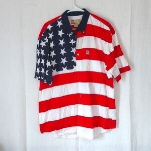 Sun River Americana Flag Short Sleeve Button Up Size Large